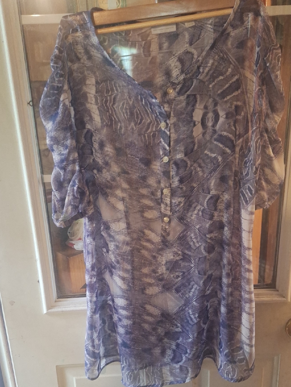 Sheer Purple Printed V-Neck Women’s Top